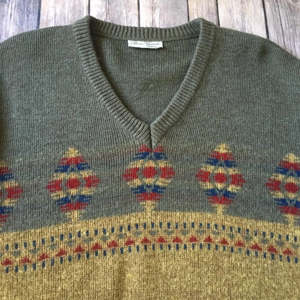 Vtg Alpaca Wool Blend‎ Sweater Men S M Pullover Top V Neck Long Sleeves Grandpa